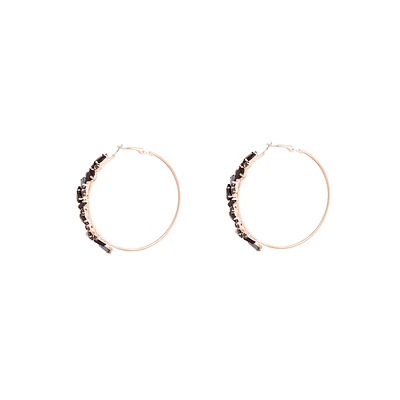 Rose Gold Black Stone Hoop Earrings