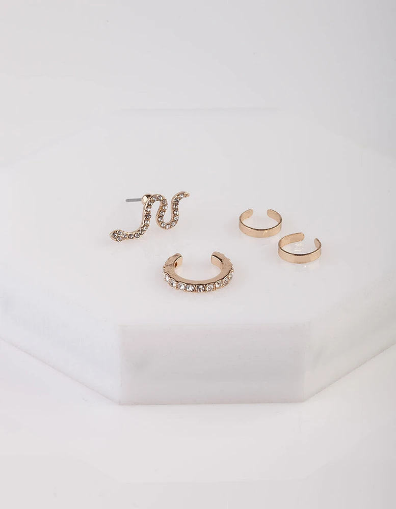 Gold Diamante Snake Cuff Earring 4-Pack