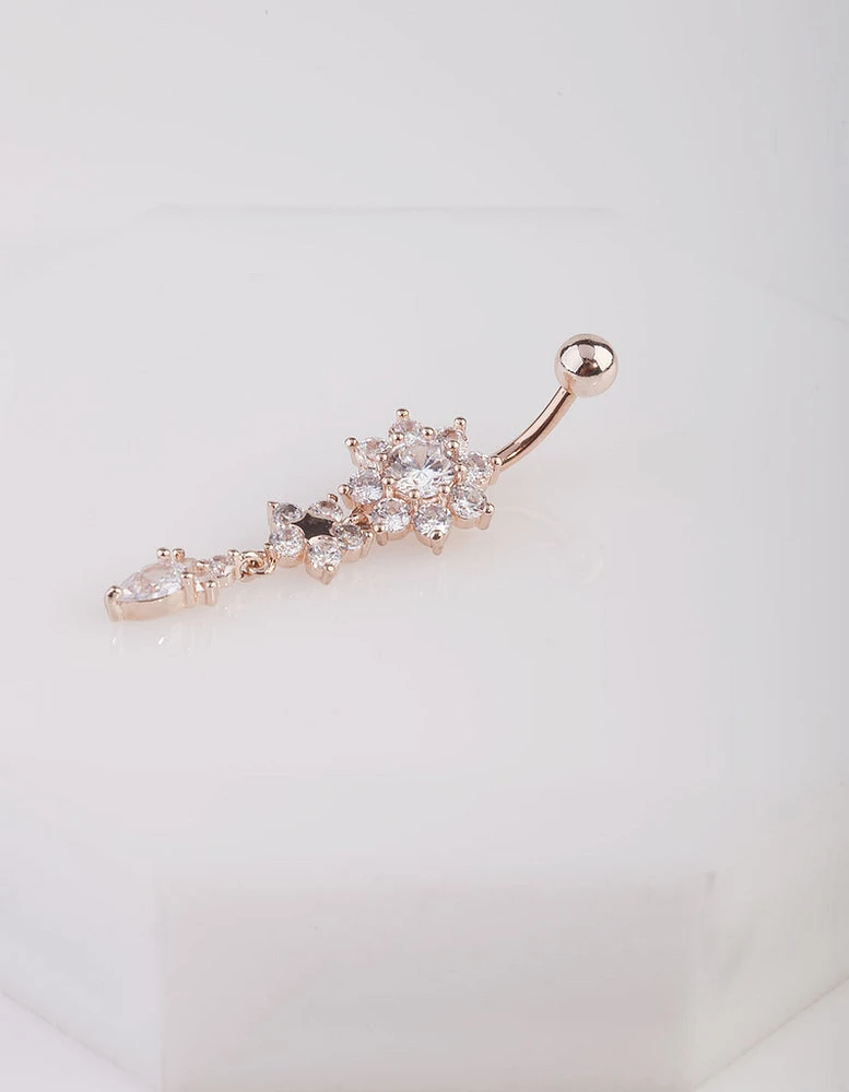 Three Flower Cubic Zirconia Belly Bar