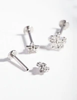 Rhodium Surgical Steel Cubic Zirconia Cartilage Earring Pack