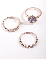 Rose Gold Purple Stone Ring Stack