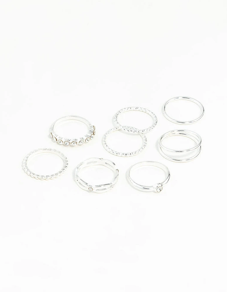 Silver Diamond Cut Twist Ring 8-Pack