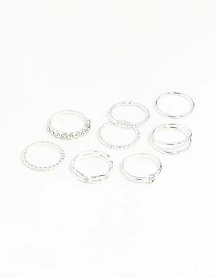 Silver Diamond Cut Twist Ring 8-Pack