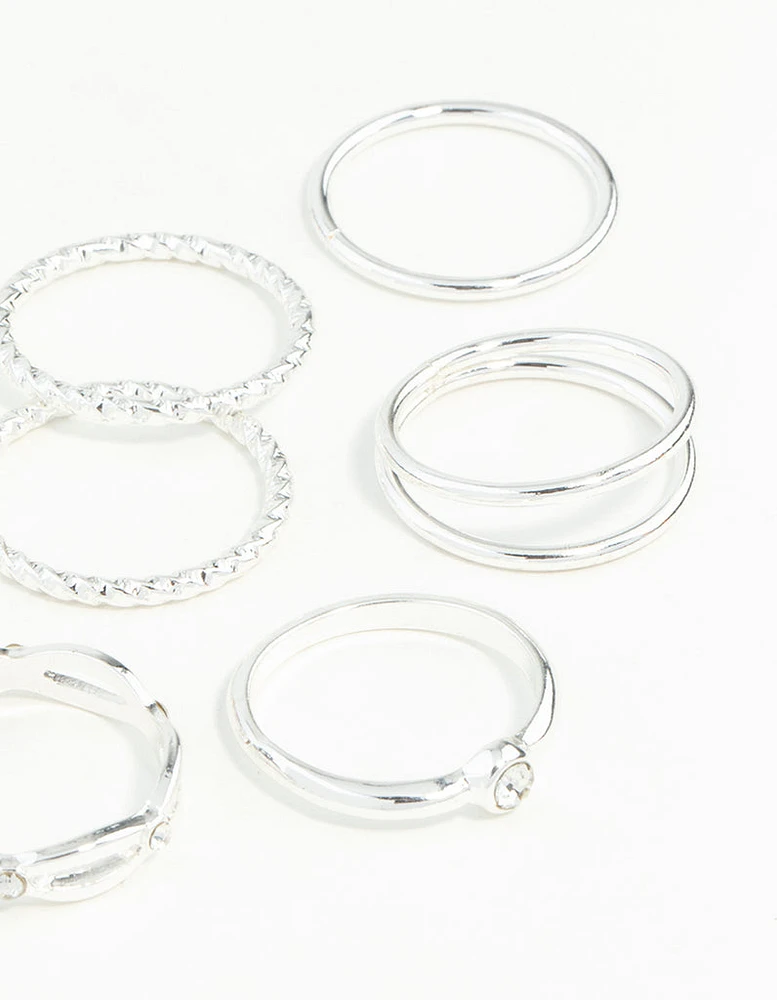 Silver Diamond Cut Twist Ring 8-Pack