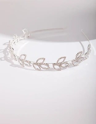 Silver Classic Diamante Leaf Headband