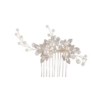 Silver Crystal Pearl Mini Leaf Comb