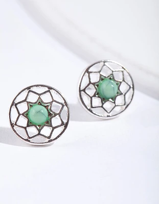 Silver Blue Dream Catcher Stud Earrings