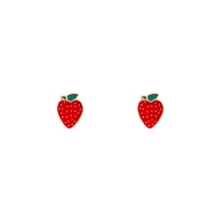 Gold Red Strawberry Stud Earrings