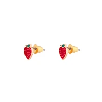 Gold Red Strawberry Stud Earrings