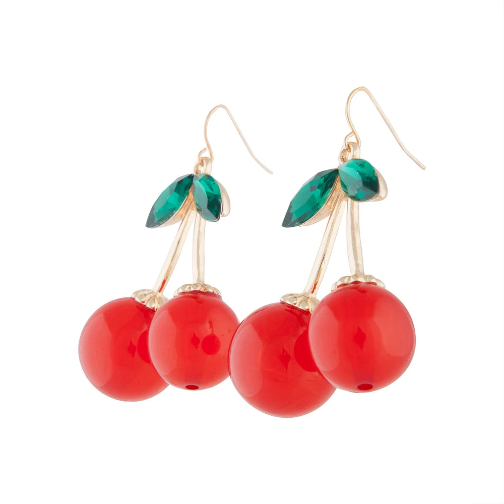 Red Gold Cherry Drop Earrings