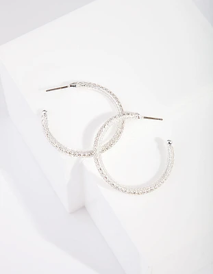 Silver Diamante Mesh Wrap Hoop Earrings