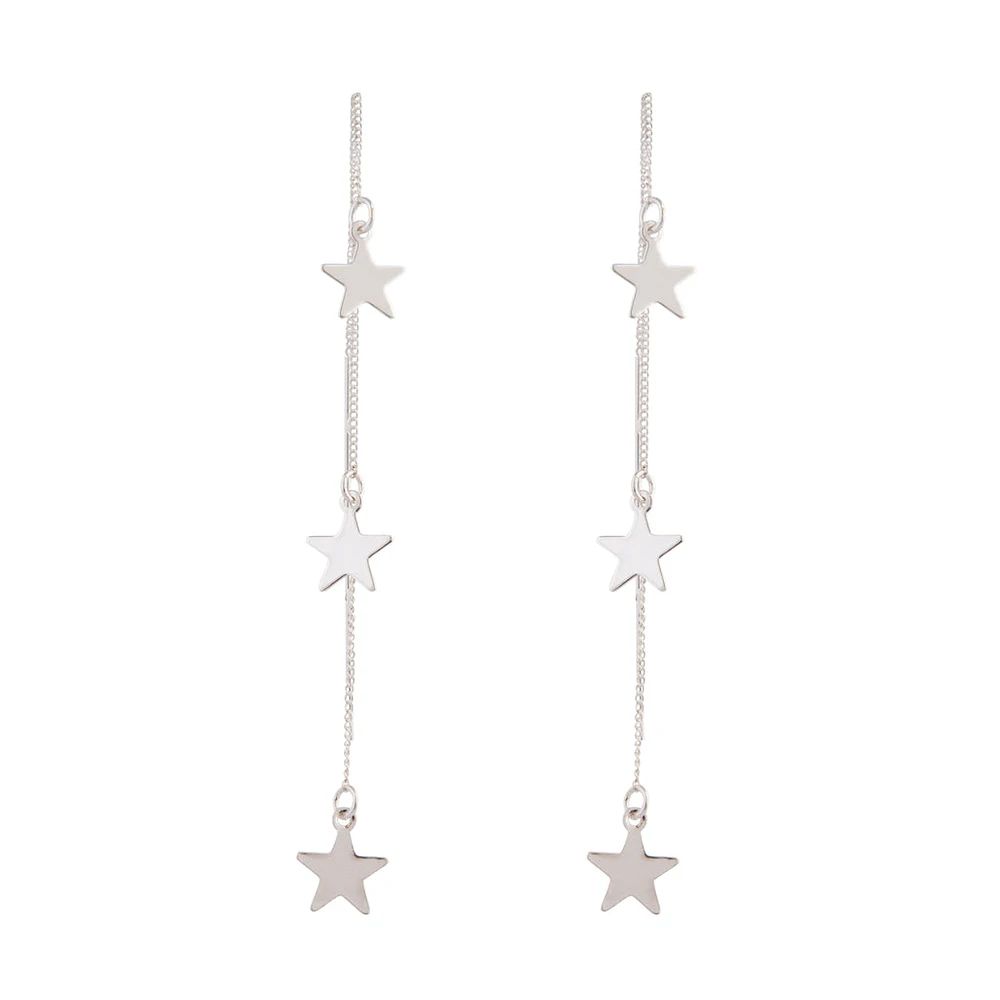 SIlver Mini Star Thread Through Earrings