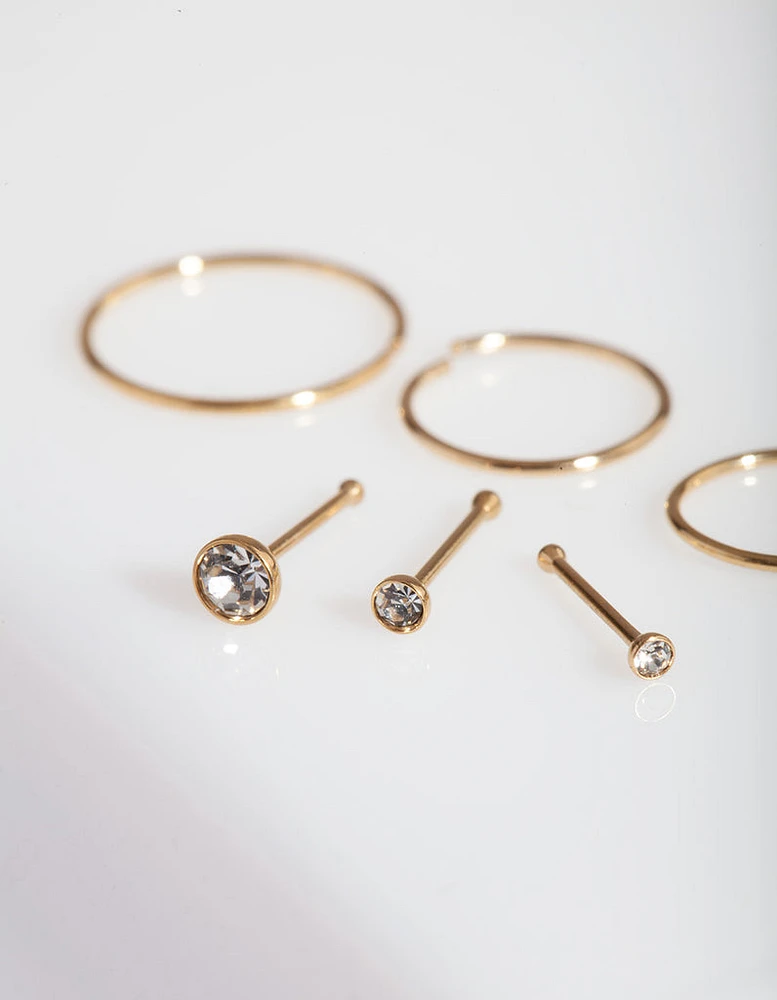 Gold Nose Stud & Hoop 6-Pack