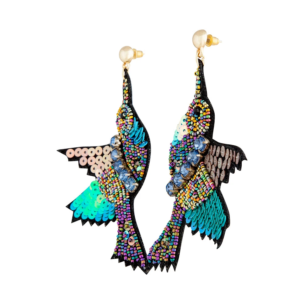 Sequin Hummingbird Statement Earrings