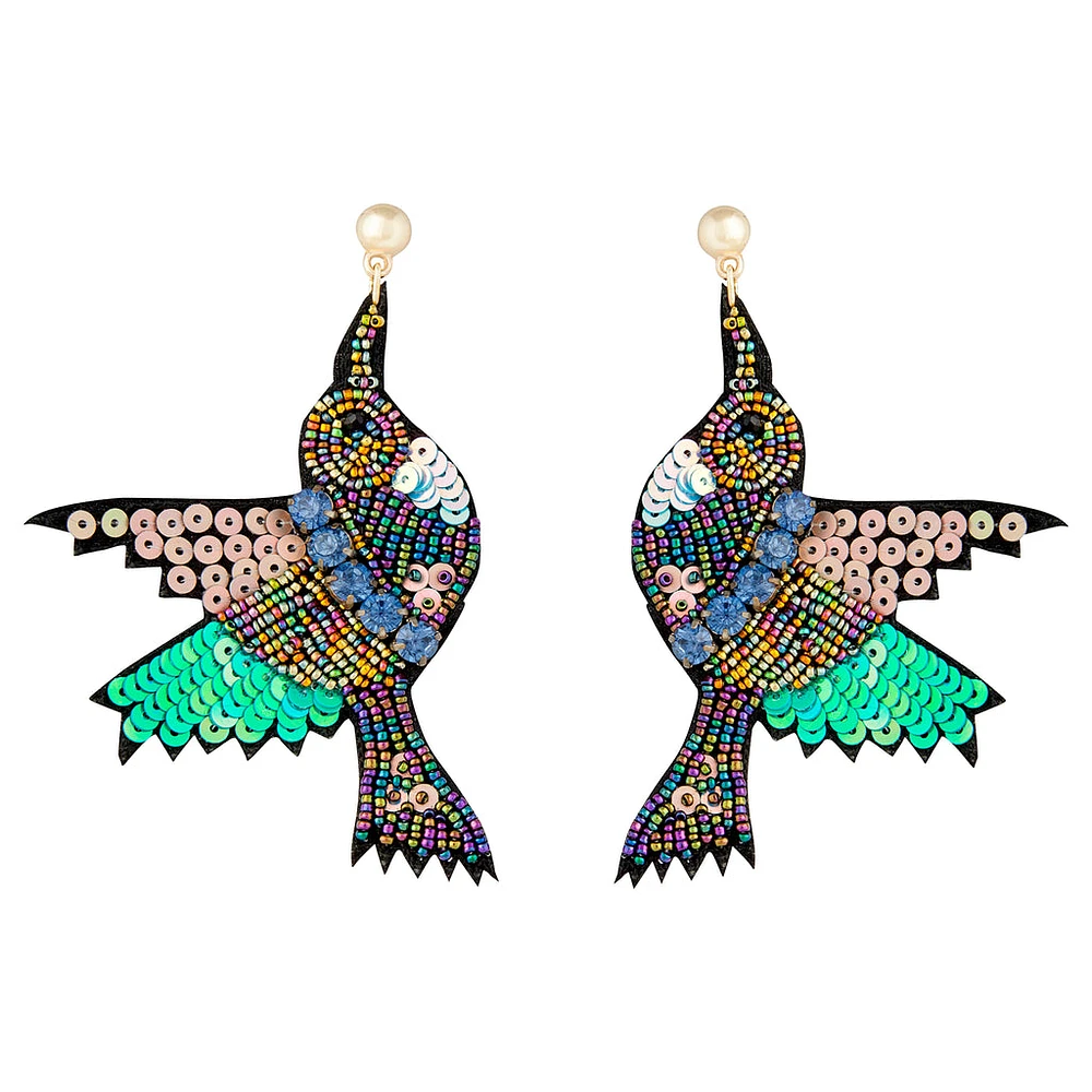 Sequin Hummingbird Statement Earrings