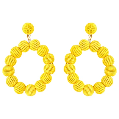 Yellow Cord Wrap Hoop Earrings