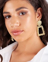 Gold Textured Geometric Drop Earrings