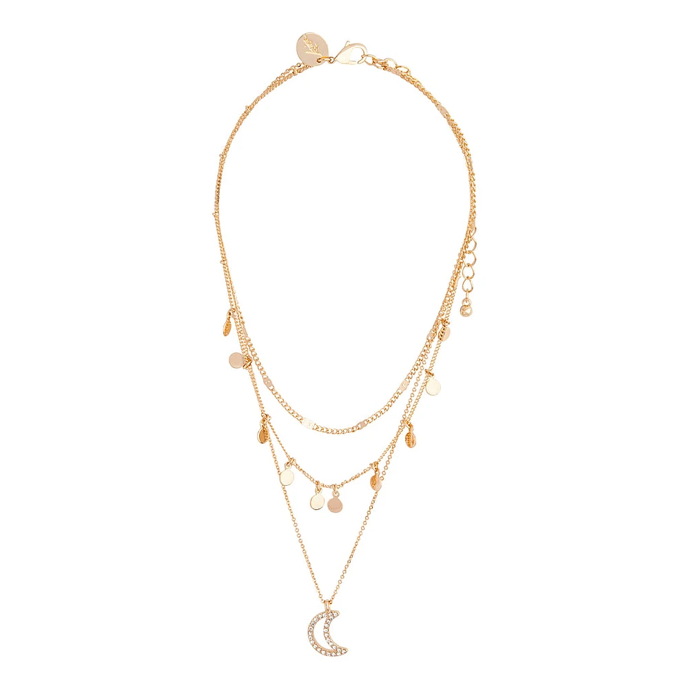 Gold Moon Charm Layer Necklace