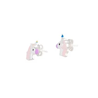 Kids Sterling Silver Unicorn  Head Rainbow Earrings