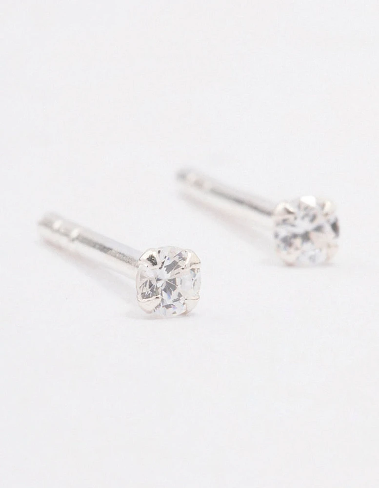 Sterling Silver Cubic Zirconia Micro Stud Earrings