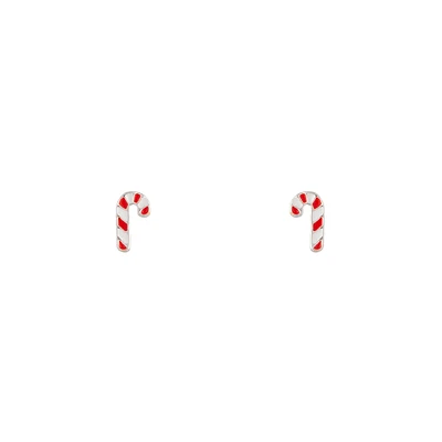 Silver Candy Cane Stud Earrings