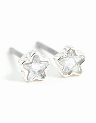 Silver Micro Star Stud Diamante Earrings