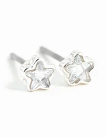 Silver Micro Star Stud Diamante Earrings