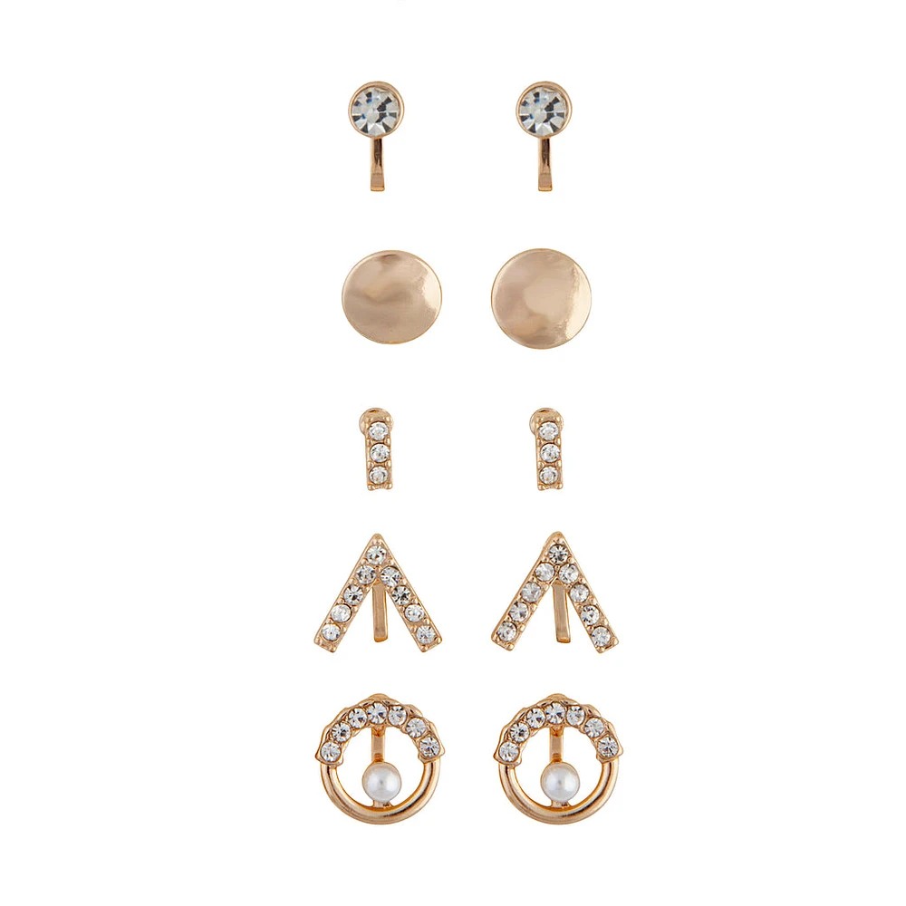 Gold Geo Diamante Clip-On Earring 5-Pack