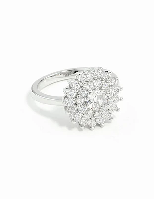 Rhodium Cubic Zirconia Round Surround Ring