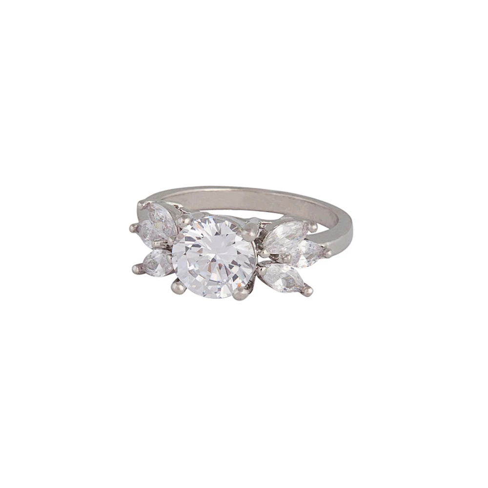 Silver Cubic Zirconia Navette Ring