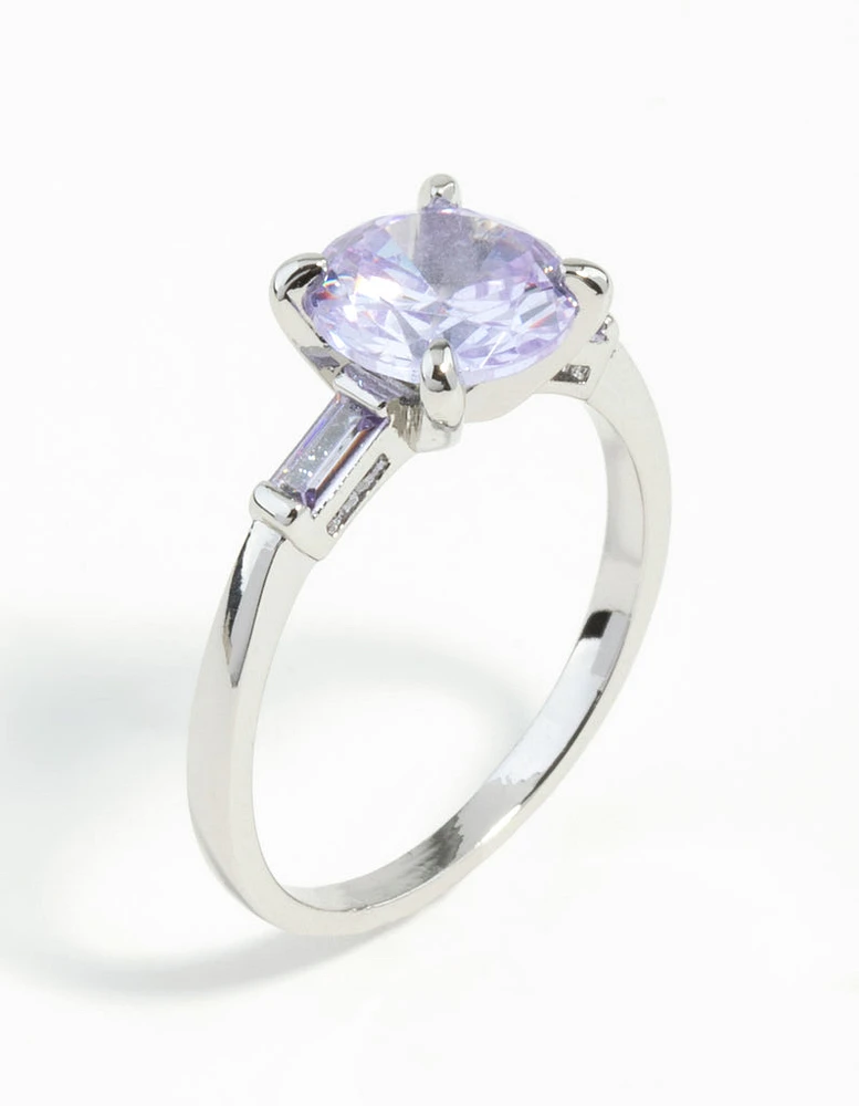 Silver Round Stone Purple Cubic Zirconia Ring