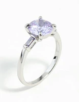 Silver Round Stone Purple Cubic Zirconia Ring