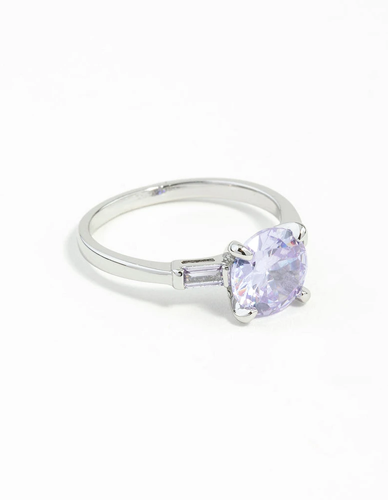 Silver Round Stone Purple Cubic Zirconia Ring