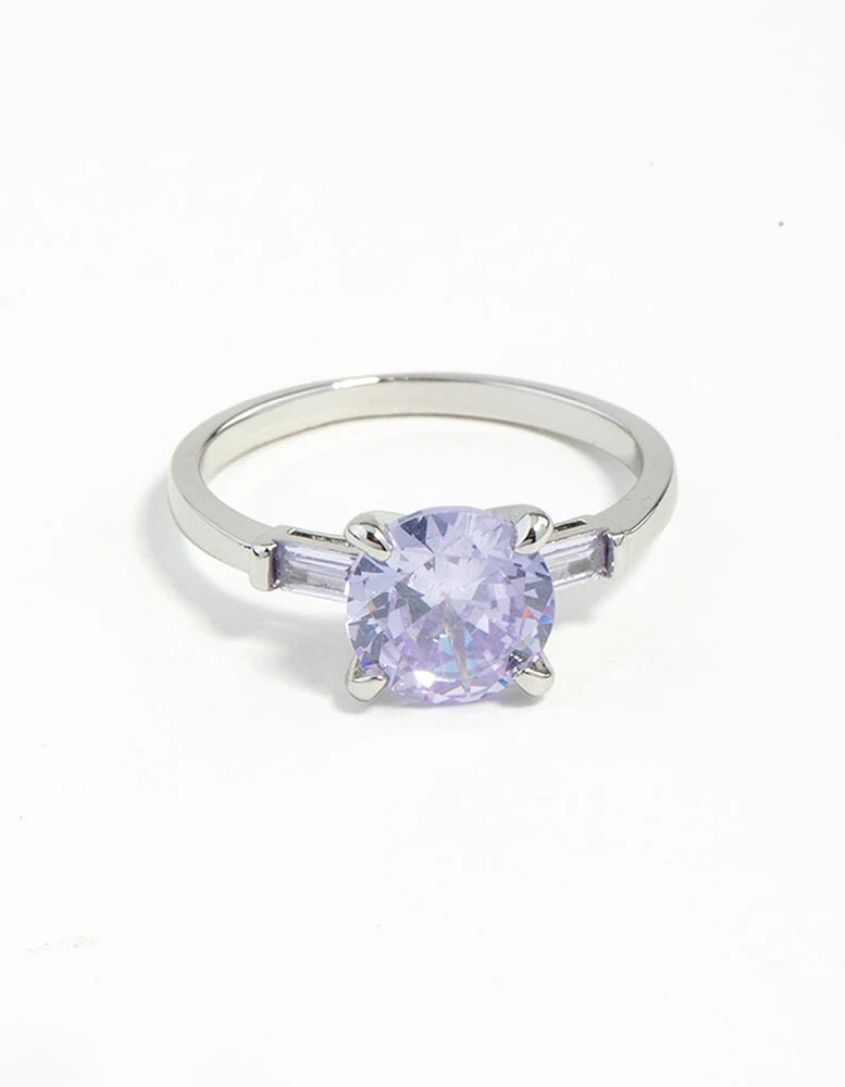 Silver Round Stone Purple Cubic Zirconia Ring