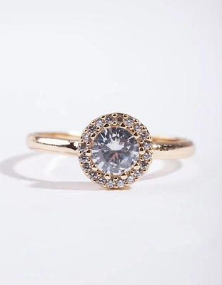 Gold Cubic Zirconia Circle Stone Surround Ring