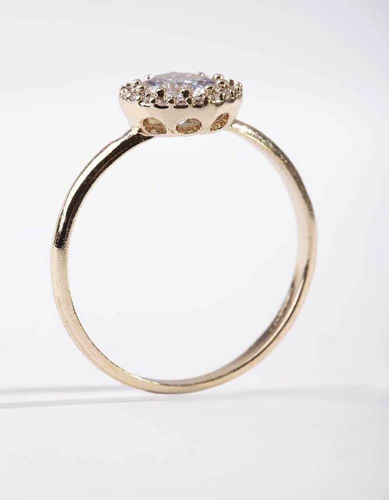 Gold Cubic Zirconia Circle Stone Surround Ring