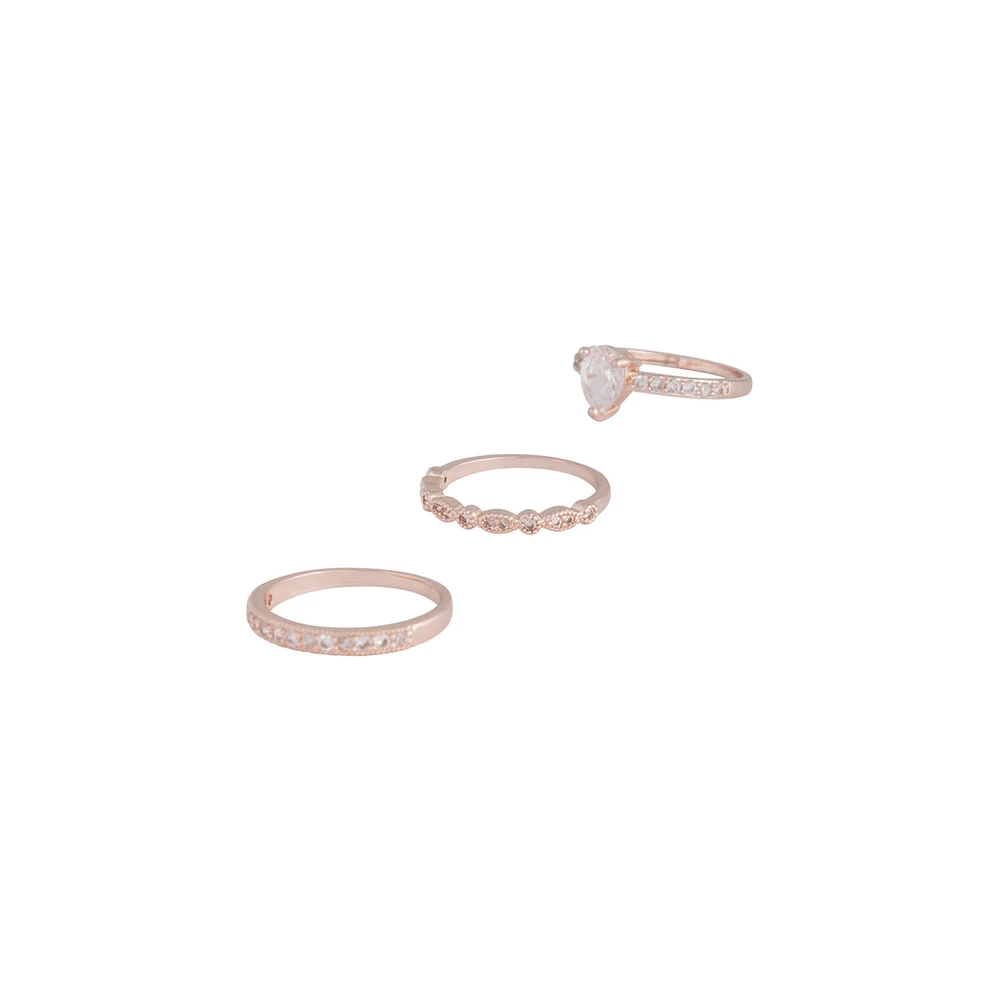 Rose Gold Cubic Zirconia Band Ring Stack