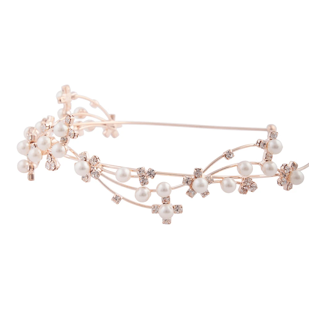 Rose Gold Wire Pearl Crystal Headband