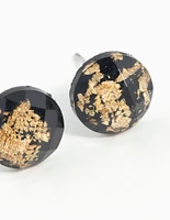 Black Gold Speck Circle Stud Earrings