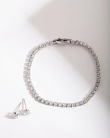 Silver Diamond Simulant Earring & Bracelet Set