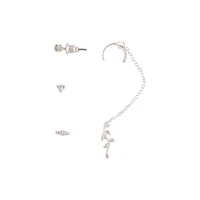 Silver Flower Chain Cuff Earrings