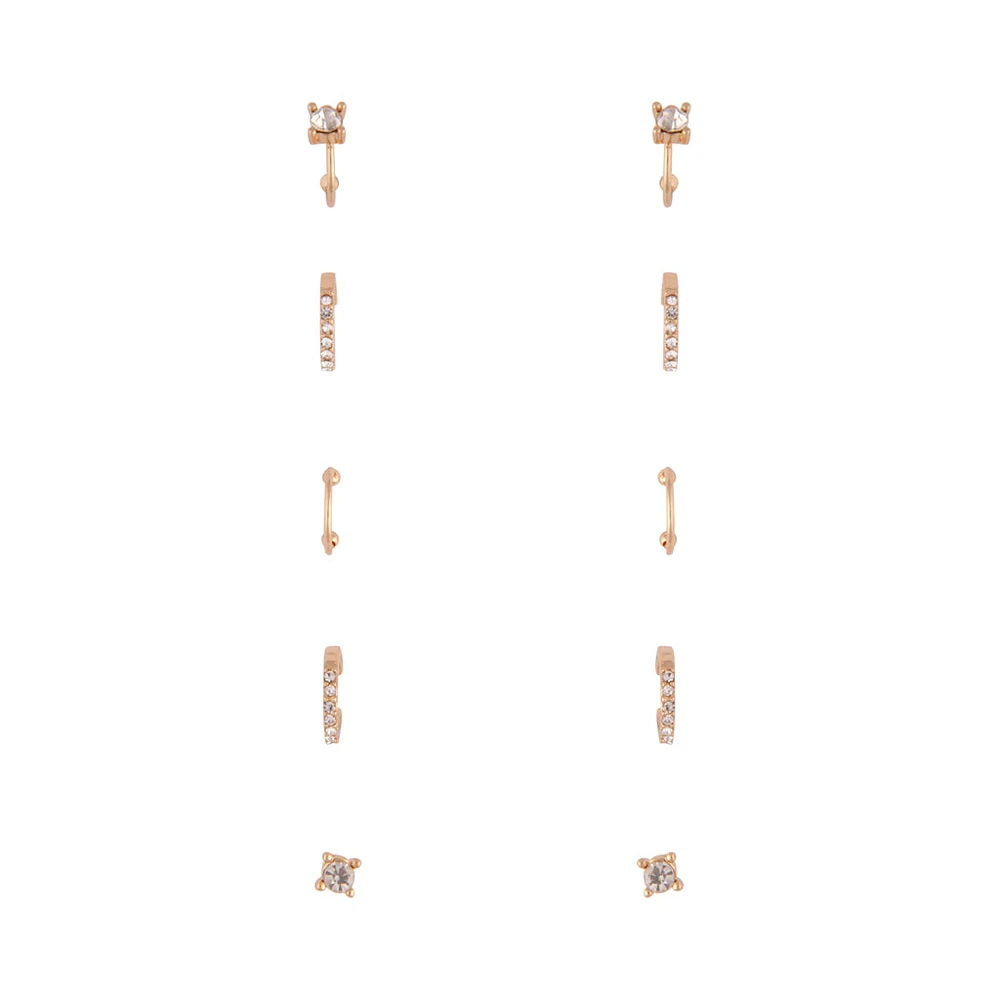 Gold Diamante Cuff Earrings 5-Pack