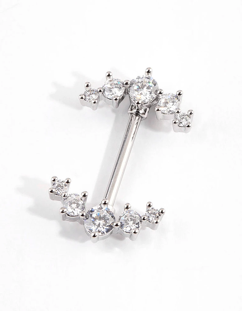 Surgical Steel Rhodium Round Flower Drop Belly Ring