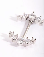 Surgical Steel Rhodium Round Flower Drop Belly Ring