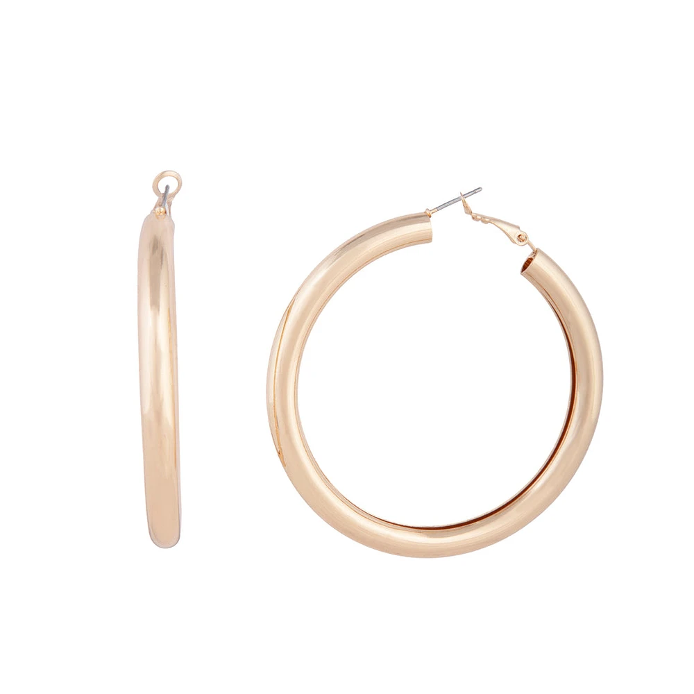 Polished Gold Tube Hoop Earrings