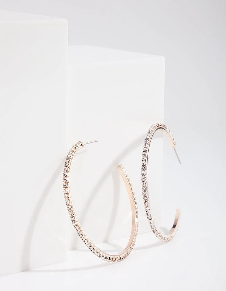 Diamante Rose Gold Hoop Earrings