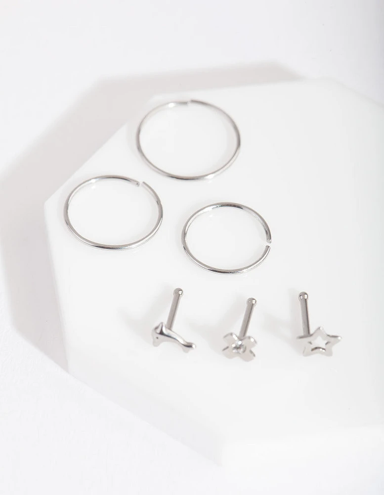 Rhodium Dolphin Motif Nose Piercing 6-Pack