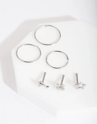 Rhodium Dolphin Motif Nose Piercing 6-Pack