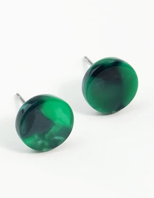 Green Resin Mini Circle Stud Earrings