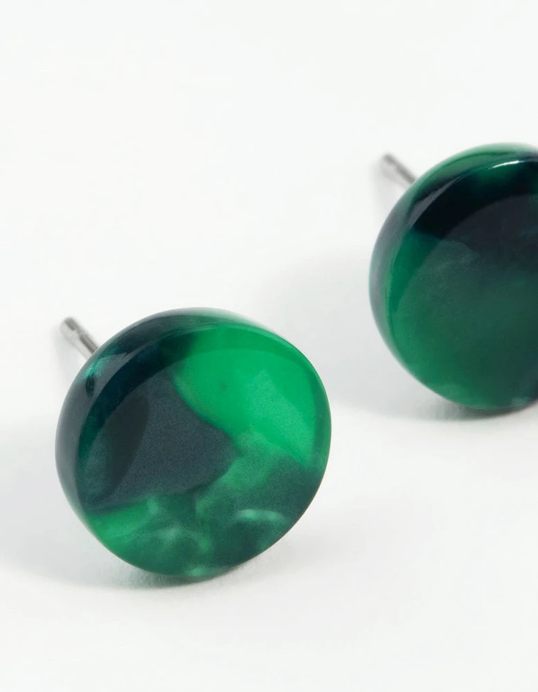 Green Resin Mini Circle Stud Earrings